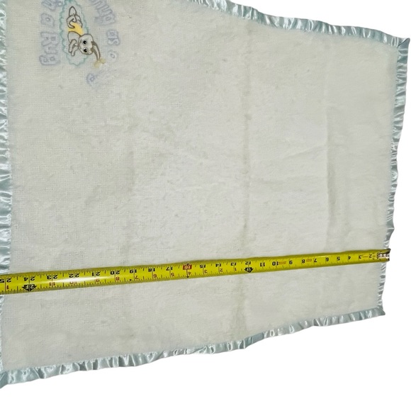 VTG Baby Blanket Blue Satin Trim SNUG AS A BUG IN A RUG 100% Acrylic Embroidered - Picture 4 of 6